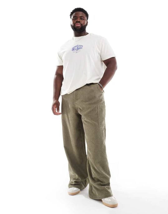 ASOS DESIGN lösa kordbyxor i grön tvätt - Image 2