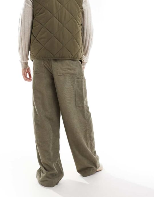 ASOS DESIGN lösa kordbyxor i grön tvätt - Image 4
