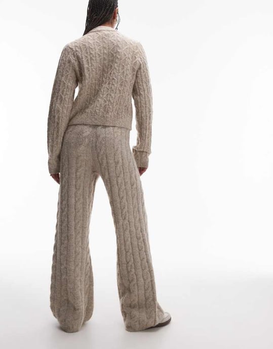 Topshop stickad fluffig kabelbyxa i havremjölk - Image 2