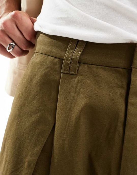 ASOS DESIGN ballongchinos med veck i grön - Image 3