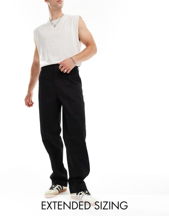 ASOS DESIGN styva arbetsbyxor i chinos i svart - Image 1
