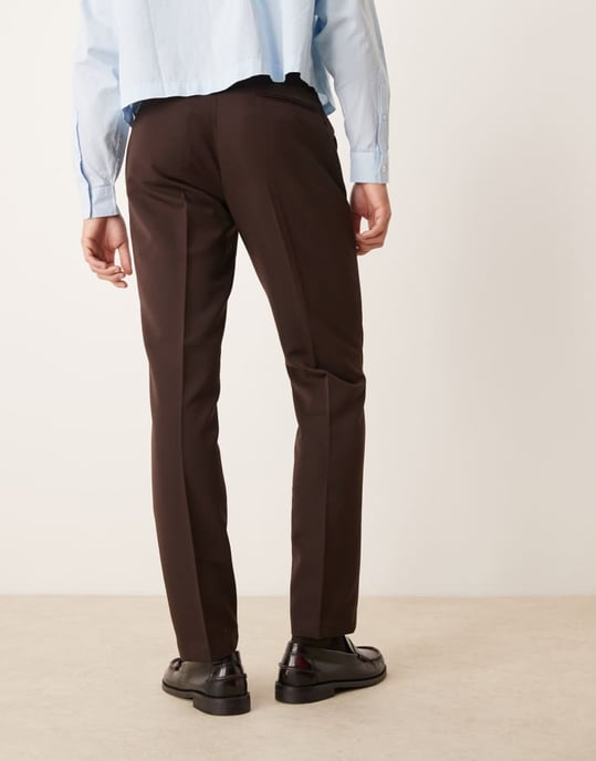 ASOS DESIGN smart slim fit byxor i brun - Image 3