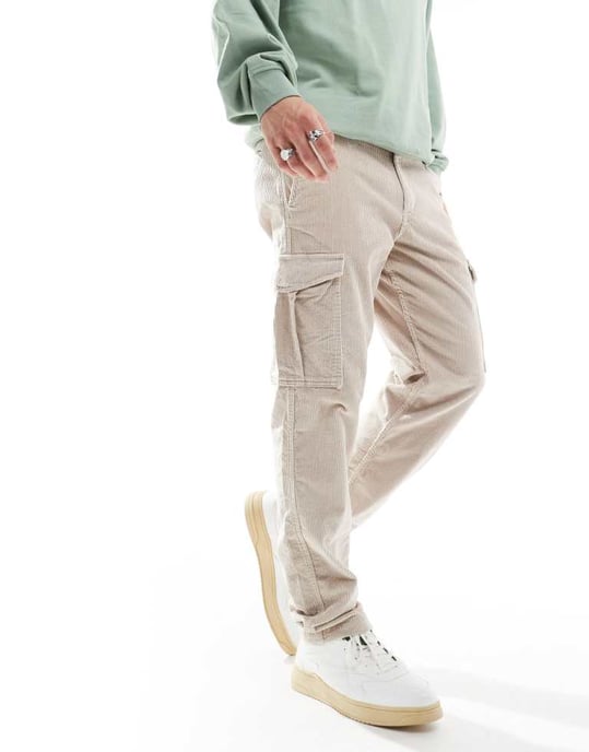 Jack & Jones lös passform kordbyxor i ljusbeige - Image 3