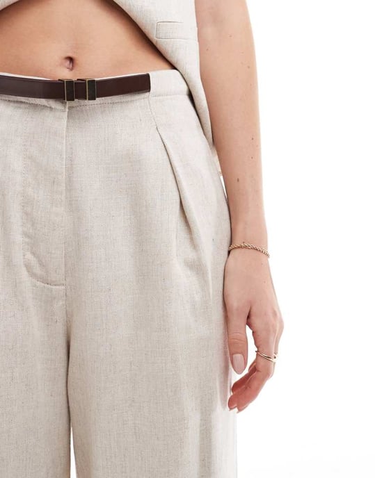 ASOS DESIGN premiumbyxa i linne i naturlig färg - Image 2