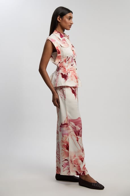 Premium Viscose Linen Floral Woven Straight Leg Trouser - Image 1
