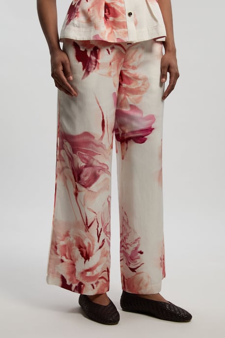 Premium Viscose Linen Floral Woven Straight Leg Trouser - Image 3