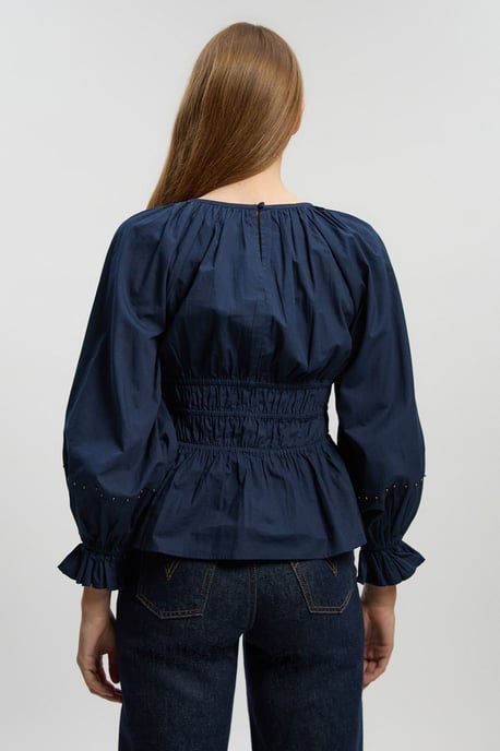 Shirred Cotton Balloon Sleeve Blouse - Image 4