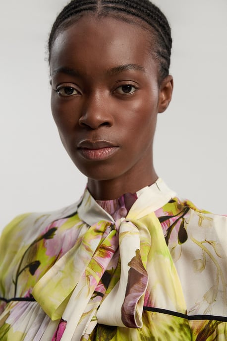 Viscose Floral Print Woven Tie Neck Blouse - Image 3
