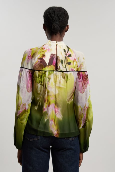 Viscose Floral Print Woven Tie Neck Blouse - Image 4