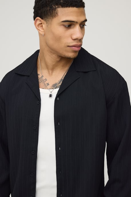 Boxy Crop Fit Long Sleeve Irregular Pleat Overshirt - Image 3