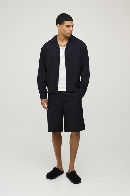 Boxy Crop Fit Long Sleeve Irregular Pleat Overshirt - Image 4