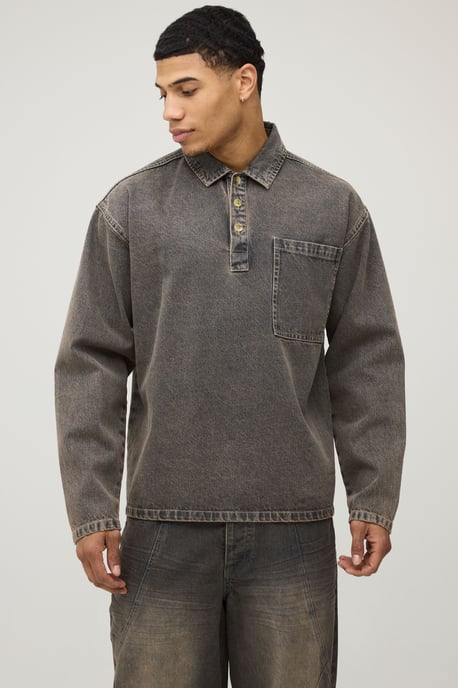 Washed Denim Rugby Shirt - Image 1