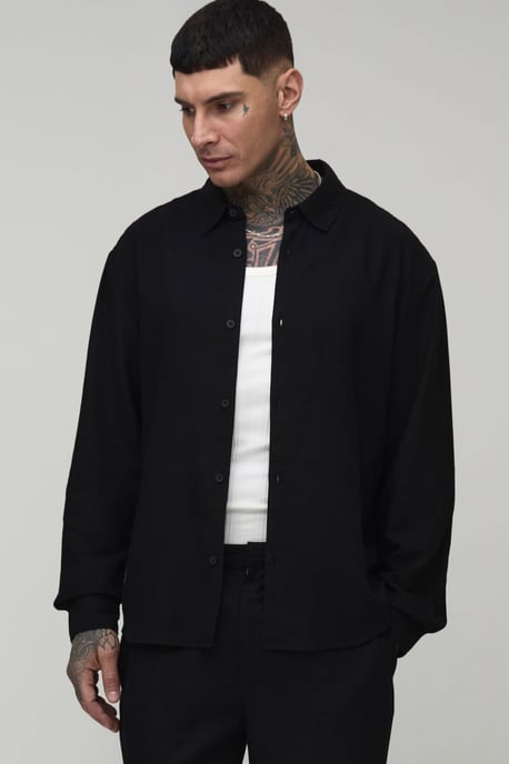 Tall Oversized Long Sleeve Linen Blend Shirt - Image 1