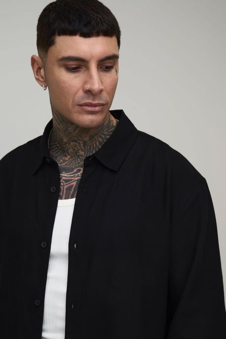 Tall Oversized Long Sleeve Linen Blend Shirt - Image 3