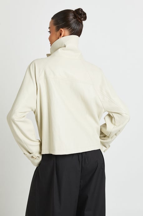 Funnel Neck Button Detail Short Faux Leather Jacket - Image 2