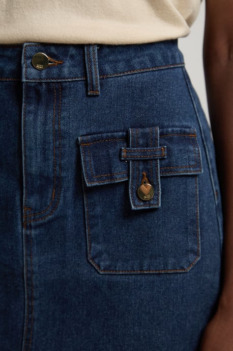 Denim Button Front Midi Skirt - Image 3