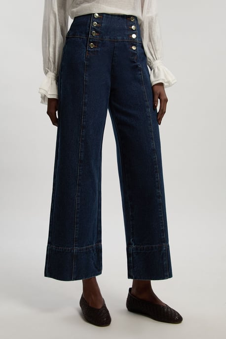 Denim Button Front Wide Leg Jeans - Image 2