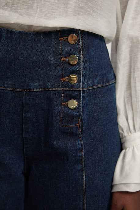 Denim Button Front Wide Leg Jeans - Image 3