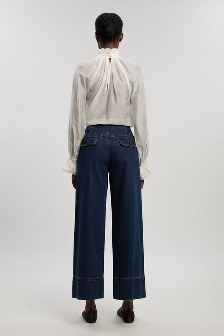 Denim Button Front Wide Leg Jeans - Image 4