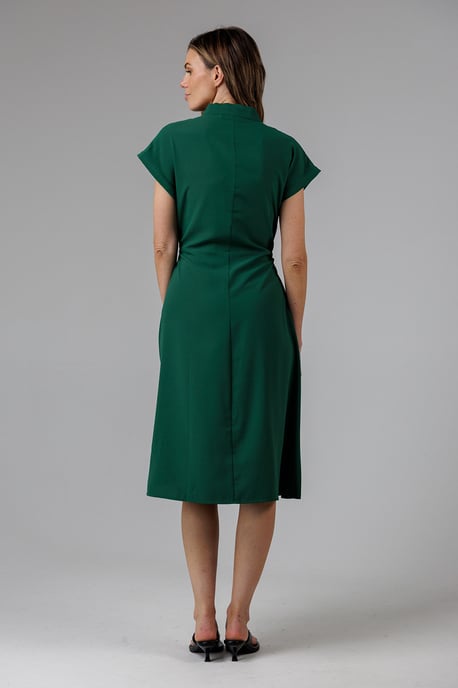Green V-Neck Cap Sleeve Crepe Midi Dress - Image 2