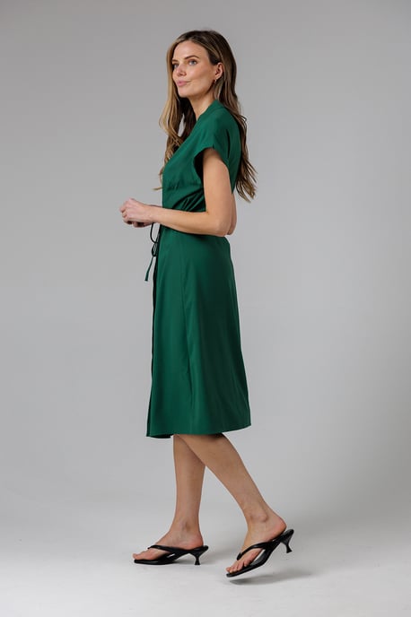 Green V-Neck Cap Sleeve Crepe Midi Dress - Image 3