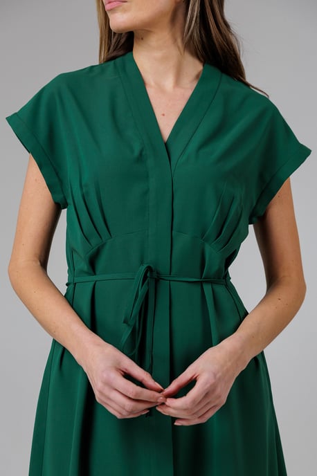 Green V-Neck Cap Sleeve Crepe Midi Dress - Image 4