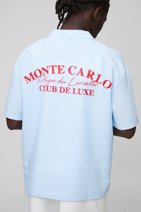 Oversized Embroidered Stripe Seersucker Revere Shirt - Image 1