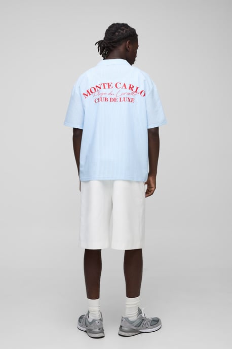 Oversized Embroidered Stripe Seersucker Revere Shirt - Image 2