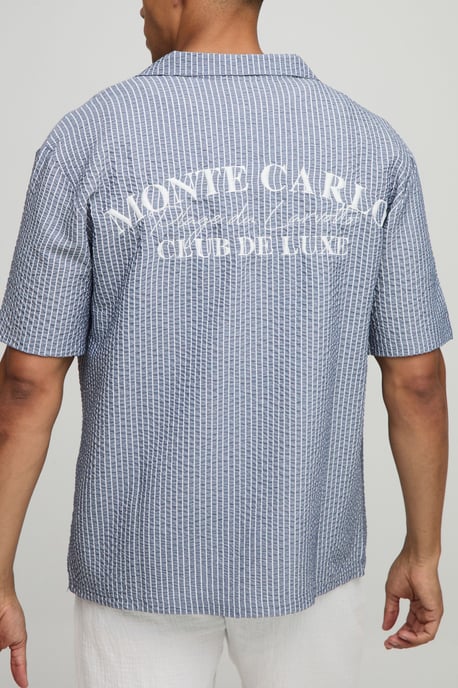 Oversized Embroidered Stripe Seersucker Revere Shirt - Image 1