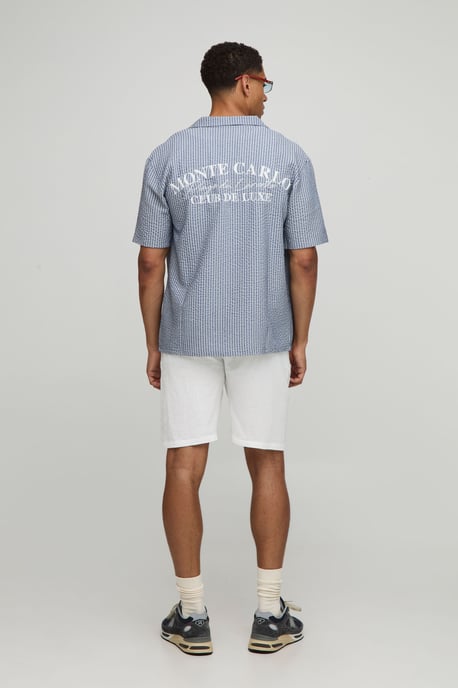 Oversized Embroidered Stripe Seersucker Revere Shirt - Image 2