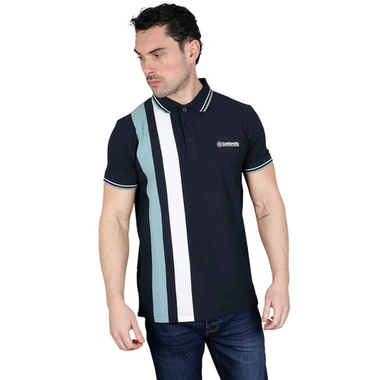 Lambretta Mens Vertical Stripe Polo Shirt (Navy/Smoke Blue) - Image 3