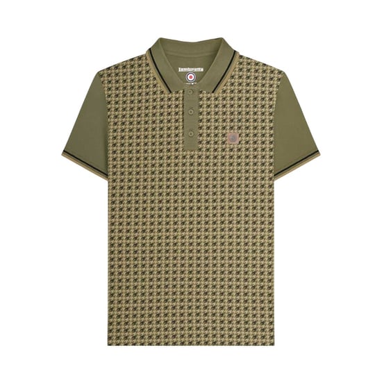 Lambretta Heren Houndstooth Polo Shirt (Khaki Groen) - Image 1