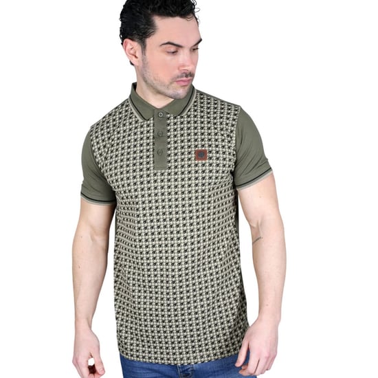 Lambretta Heren Houndstooth Polo Shirt (Khaki Groen) - Image 3