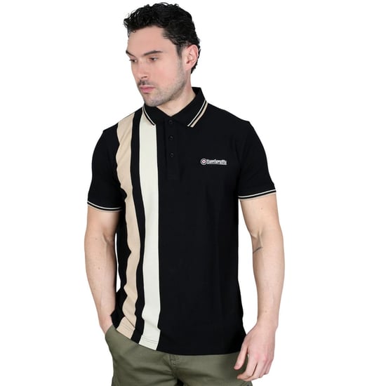 Lambretta Mens Vertical Stripe Polo Shirt (Black/Nomad) - Image 3