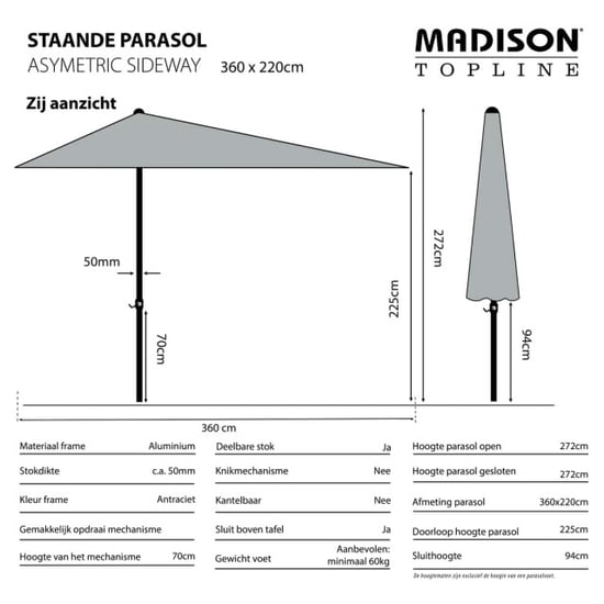 Madison parasol asymmetric sideways light grey 360x220 - - Image 5