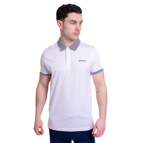 Lambretta Heren Twee Kleur Badge Polo Shirt (Wit) - Image 2