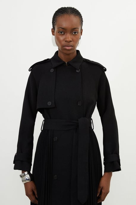 Tailored Pleat Detail Belted Trench Coat - Image 2