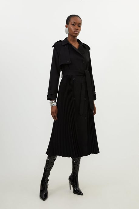 Tailored Pleat Detail Belted Trench Coat - Image 3