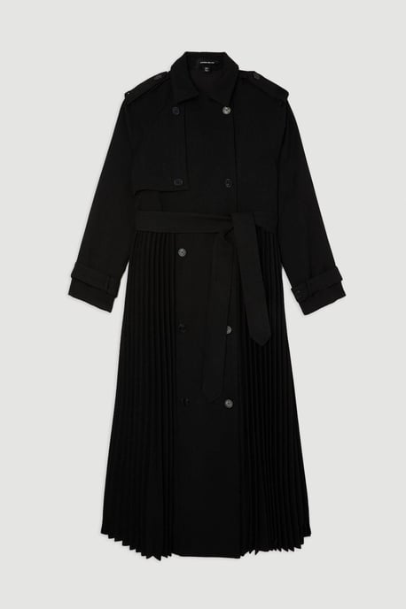 Tailored Pleat Detail Belted Trench Coat - Image 4
