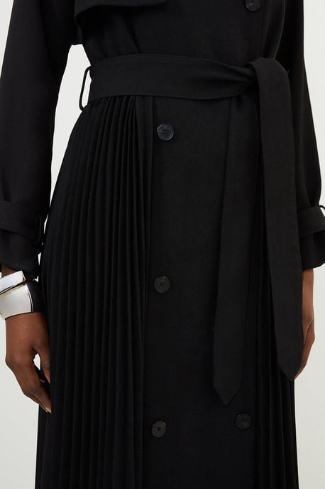 Tailored Pleat Detail Belted Trench Coat - Image 5