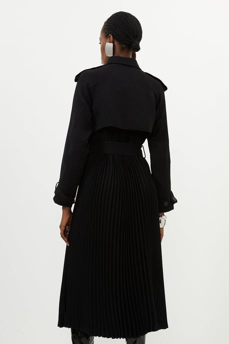 Tailored Pleat Detail Belted Trench Coat - Image 6