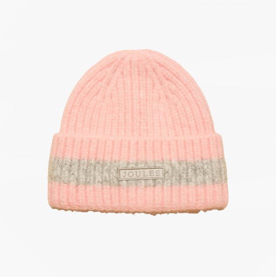 Joules Popley Stripe Womens Beanie Pink/grey - Image 1