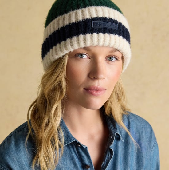 Joules Popley Stripe Womens Beanie Green/blue - Image 2
