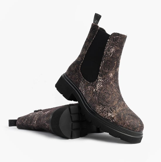 Heavenly Feet Brkvlr Zeta Meadow Velour Womens Chelsea Boots Bark Velour - Image 2