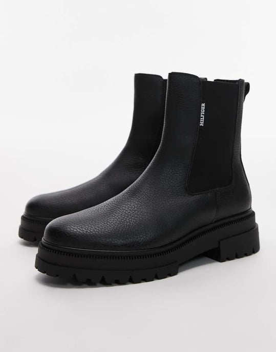 Tommy Hilfiger tjocka läderchelseaboots i svart - Image 2