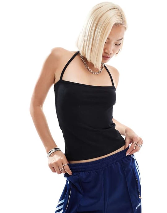 COLLUSION strappy halter top in black - Image 2