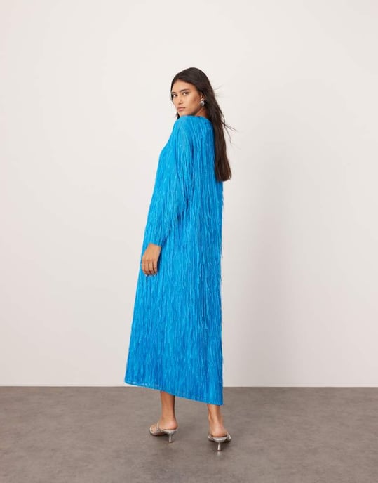ASOS EDITION fringe detail crew neck maxi dress in bright blue - Image 2