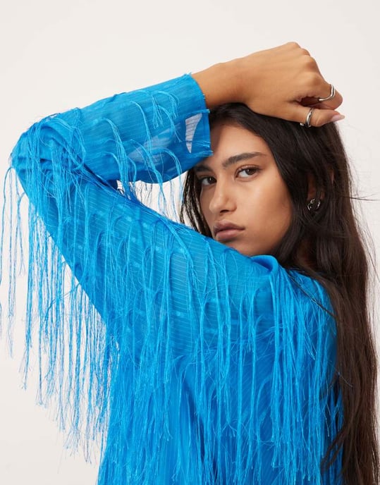 ASOS EDITION fringe detail crew neck maxi dress in bright blue - Image 3