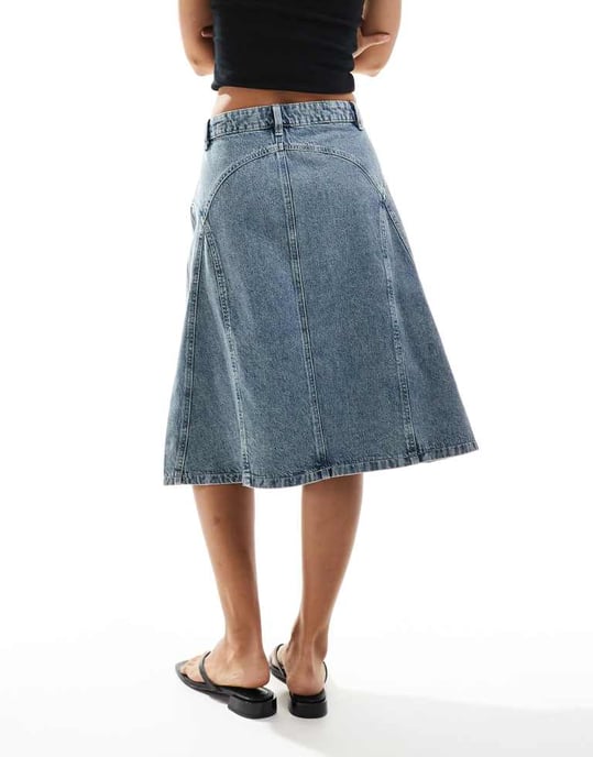 Cotton On sömnadsdetalj awkward length midi jeanskjol i blue crush - Image 3