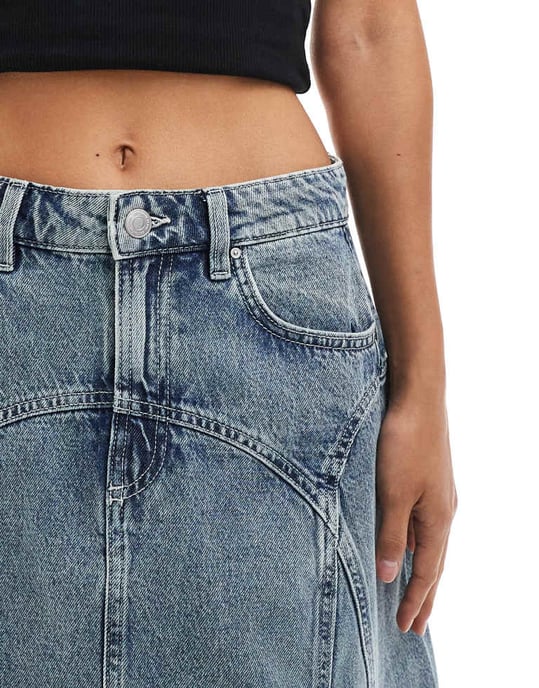 Cotton On sömnadsdetalj awkward length midi jeanskjol i blue crush - Image 4